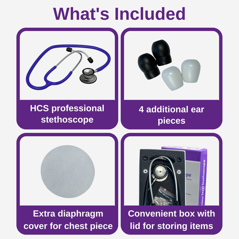 HCS Blue Stethoscope, Premium Stainless Steel - Medical, Dual Head Stethoscopes for Nurses, Doctors, Veterinary, Nursing School, Work, Home - 22 inch Tubing