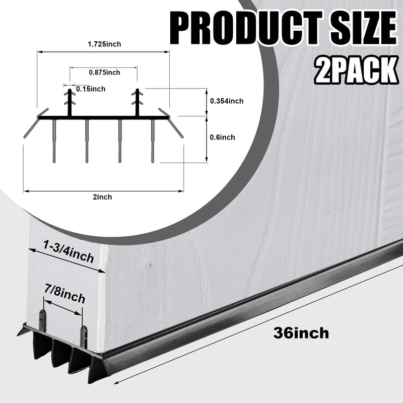 Replacement Door Bottom with Vinyl Fins 36" Long 1 3/4" Wide Threshold Seal Bottom of Door Weatherstrip Kerf Weather Stripping for 7/8" Between Barbs(Black,2 Pcs) 2 Black