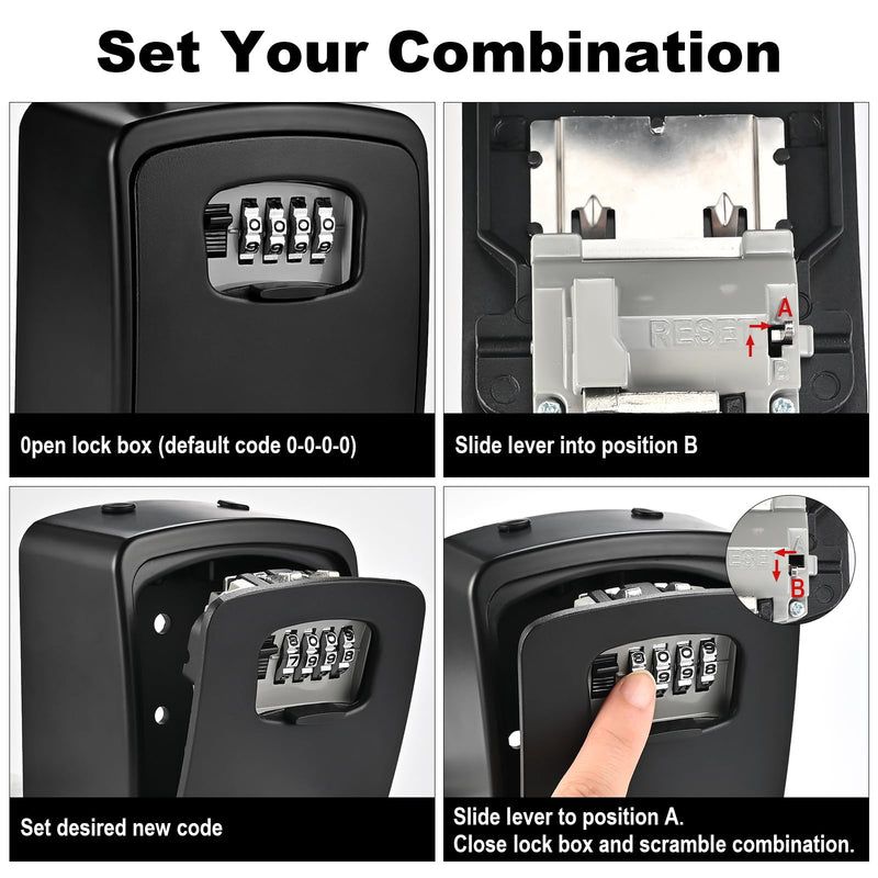 Lockwise XXL Large Key Lock Box, 5.5”x4.1”x2.1” Waterproof Kirsite Combination Lockbox for Keys Outdoor, Portable Key Lock Box Wall Mount with Code (1 Pack, Black)