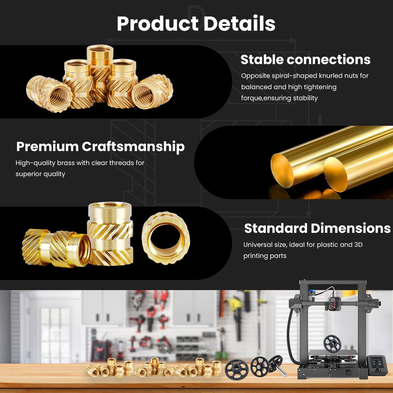 1/4"-20 Heat Set Threaded Inserts,60 Pieces 1/4"-20x5x8 Heat Set Insert for 3D Printing Components and Plastic Parts,Brass Knurled Nuts 60