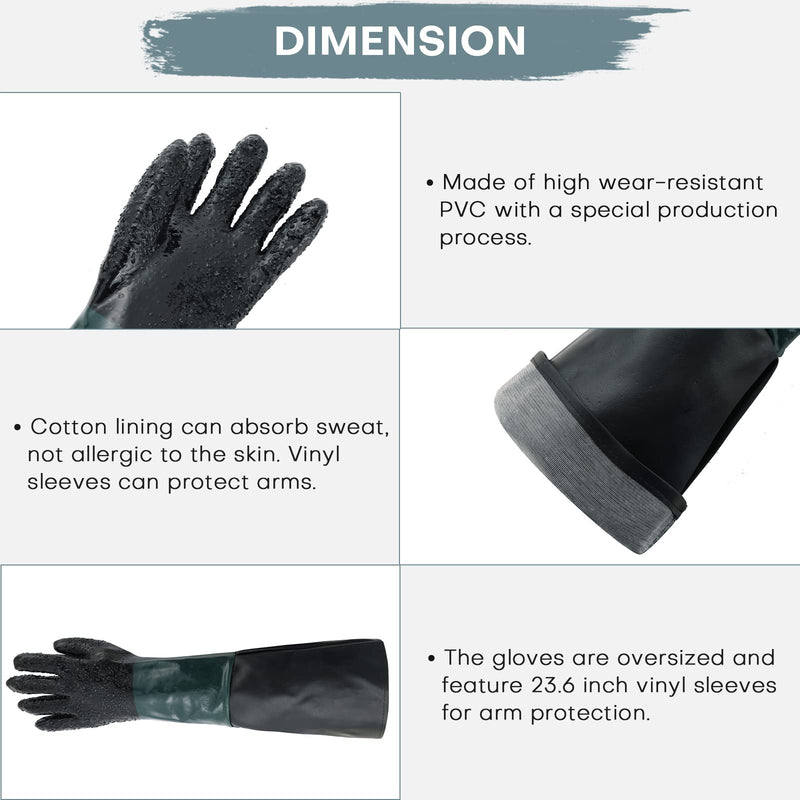 Rubber Sandblasting Gloves | 1 Pair 23.6" Blast Protection Gloves Kit with 2 Glove Holders & Metal Clamps | Suitable for for Sandblast Cabinets