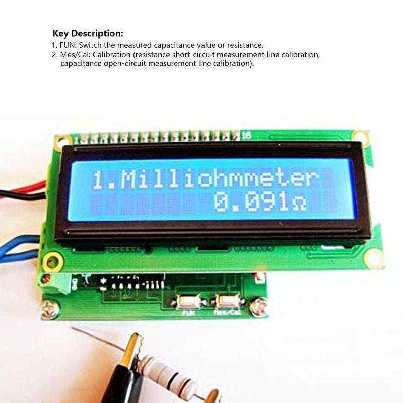 Walfront HR390 Low Ohmmeter Milliohm Meter Milli Ohmmeter Measure Capacitance High Accuracy 0~120Ω 10pf~20000uf with 2 Clips