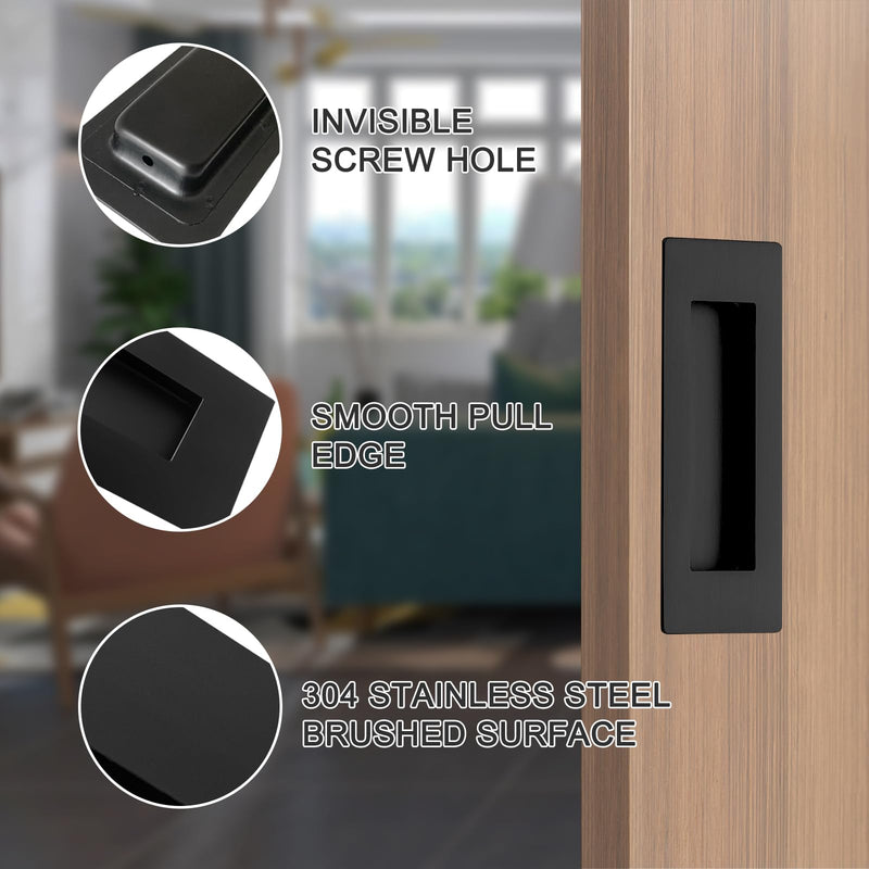 6Inch Recessed Finger Flush Pulls Handles for Pocket and Sliding Doors,Closet and Barn Doors Hardware Matte Black 2 Pack 6Inch Black-2 Pack