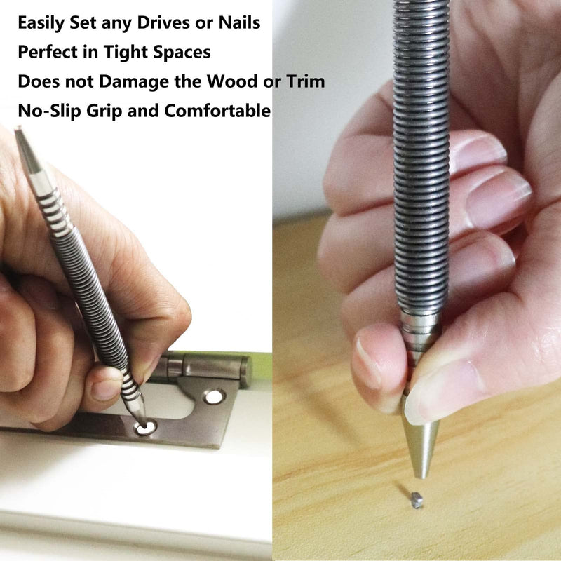 2-Piece Dual Head Combo Nail Setter, Double Ended 3/32″& 1/8″Spring Nail Set, 3500 PSI Striking Force Hammerless Nail Set Punch Nail Pullers