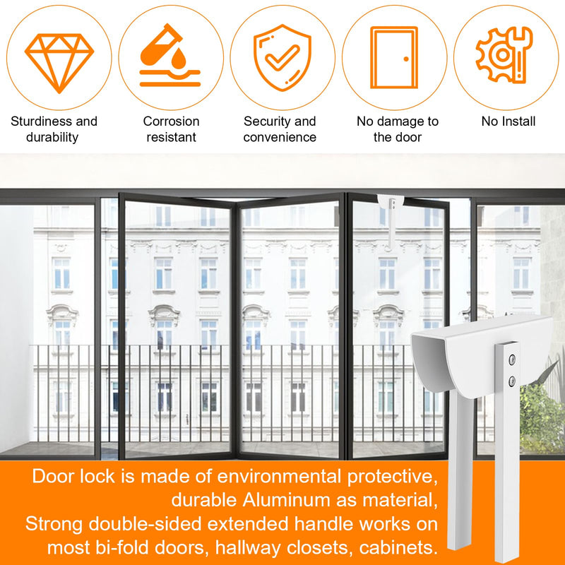 2 Pack Bifold Door Lock- Metal Double Door Child Safety Locks Keep Toddler, Cats & Dogs Out of Pantry, Closets, Cabinets