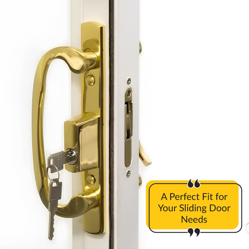Brixwell Patio Door Handle Keyed Offset Latch, Zinc Material, Brass Plated