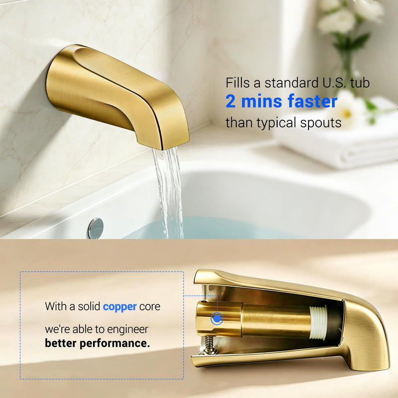 Tub Spout without Diverter, Slip-On Tub Spout, Heavy Duty All Metal Bathtub Faucet with brass,Shower Slip-on Bathtub Faucet for 1/2 Inch Copper Pipe,5-3/8 Inch Bath Tub Faucet Replacement,Brushed Gold Brushed Gold