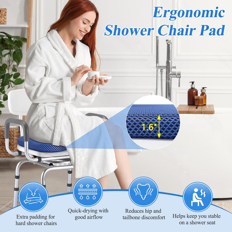 Shower Seat Cushion for Shower Bench, Shower Chair Cushion Pad, U-Shaped Cushion for Inside Shower, Transfer Bench Bathtub Seat Quick Drying Pad with Cutout for Elderly, Handicap Support Accessory 1.6 inches thick