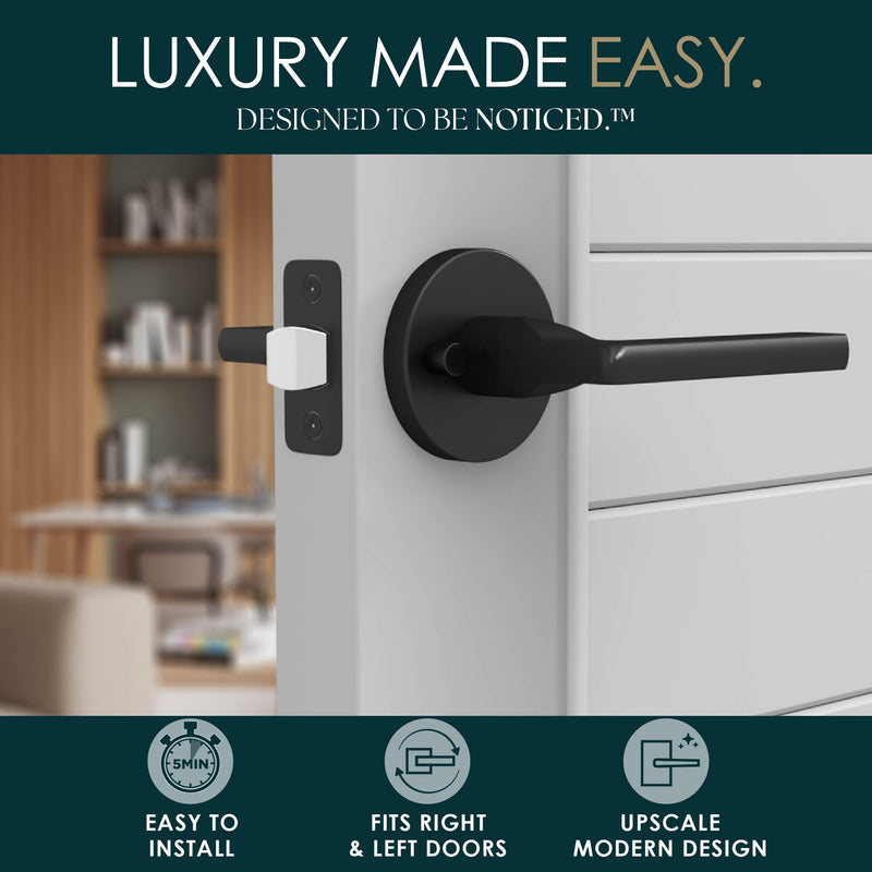 Mega Handles Ralph Privacy Door Handle - 1 Pack Reversible Interior Black Door Handle, Heavy Duty Bed & Bath Door Handles with Privacy Door Lock, Fits All Standard Doors - Matte Black