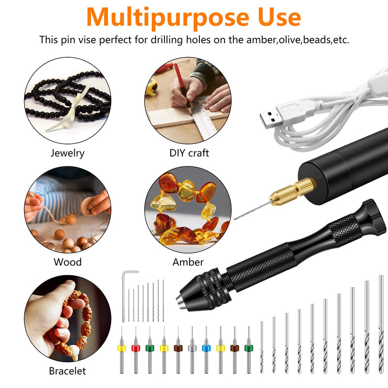 Electric Hand Drill Set for Resin Casting Mold, Electric Hand Drill with 8 Drill Bits (0.8-1.2 mm), Pin Vise Hand Drill with 10 Mini Drills (0.8-3.0 mm), 10 PCB Twist Drills (0.3-1.2 mm), Screwdriver