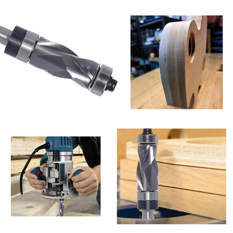 Compression Top and Bottom Bearing Flush Trim Router Bit 1/4 Shank - 1/2" Cutting Dia, Carbide Spiral Up-Down Pattern Template Flush Cut Router Bit, for Wood Trimming 1/2" Dia, 1" Height., 1/4 Shank. Top&Bottom Bearing