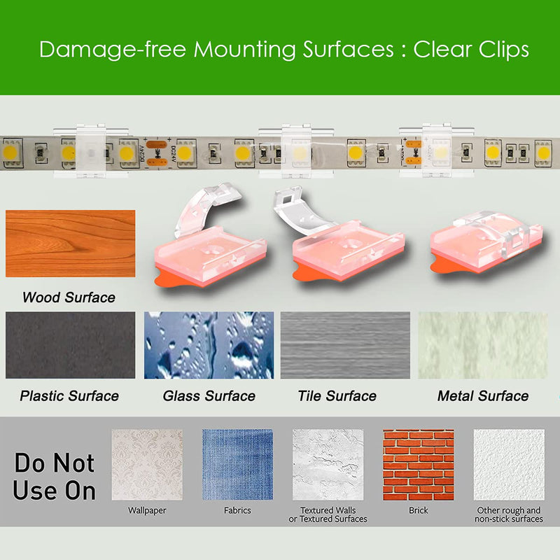 LED Strip Light Self-Adhesive Mounting Brackets and Clips,LED Strip Light Holder,Cable Wires Organizer Clips for Vehicle,Cabinet,Under-Counter, Indoor,Outdoor (Clear 100PACK With 100Screws) For 10mm IP65 Strip Light
