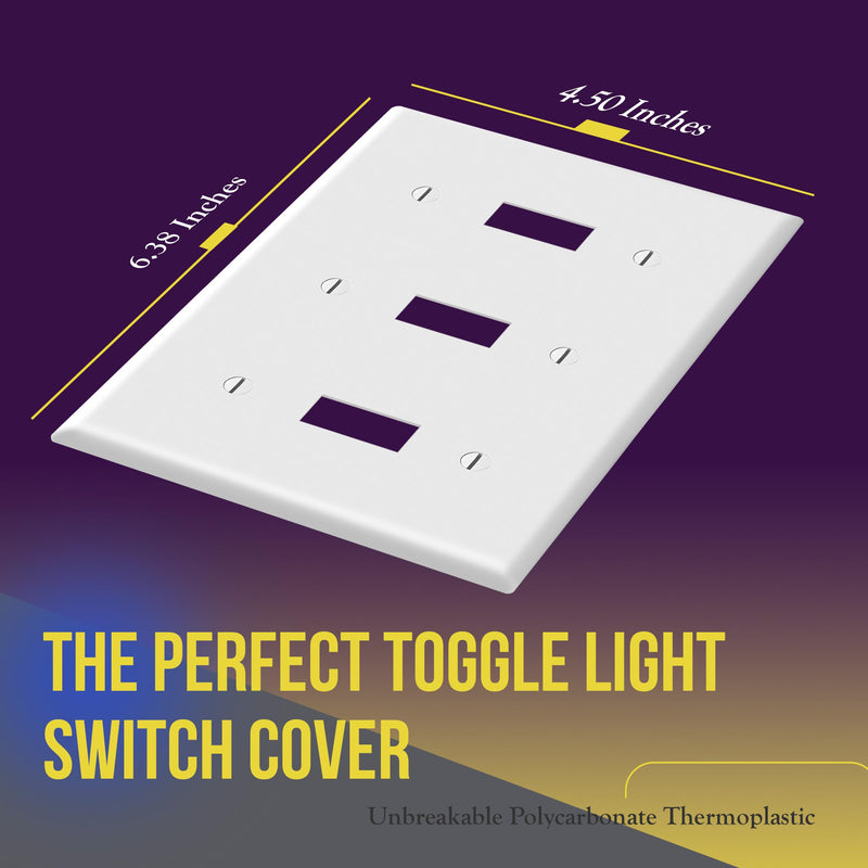 ENERLITES Triple Light Switch Wall Plate, Gloss Finish, Standard Size 3-Gang 4.50" x 6.38", Unbreakable Polycarbonate Thermoplastic, 8813-W, White With Screw - NewNest Australia