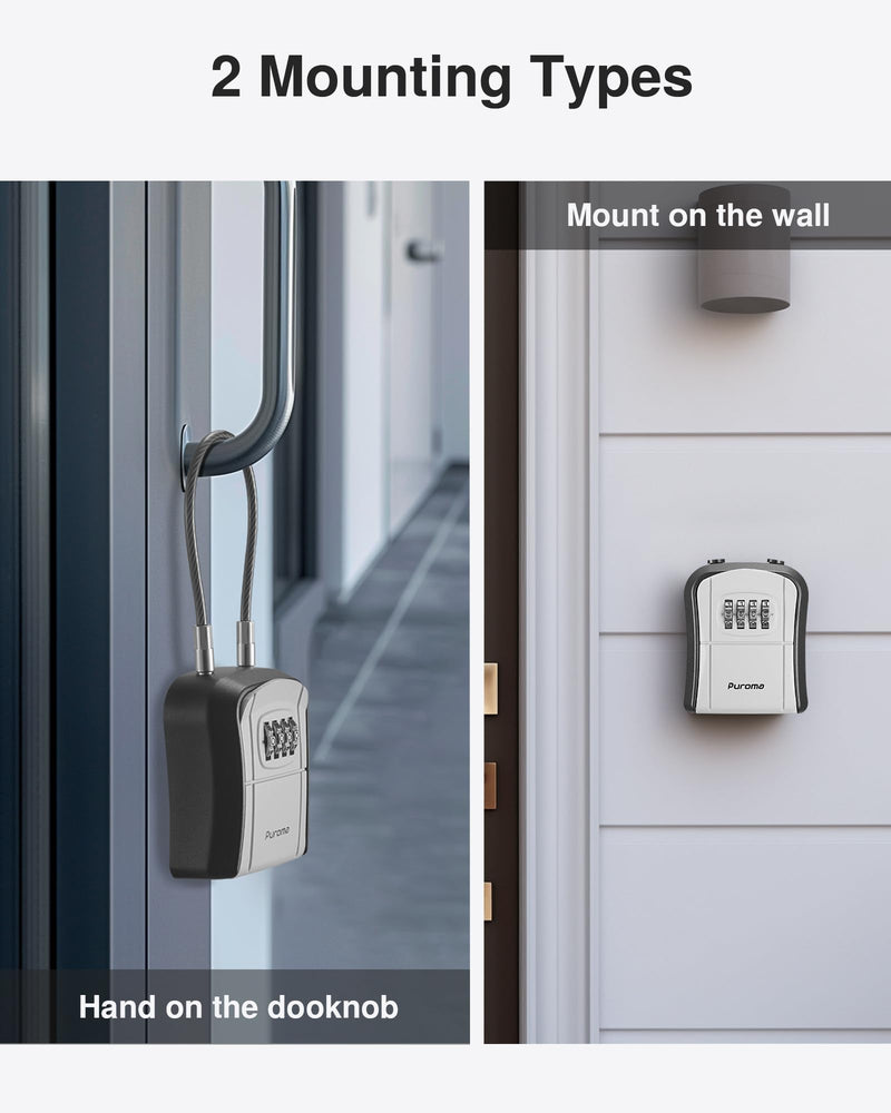 Puroma Lock Box, Portable Key Lock Box with Removable Cable Handle, Resettable Combination Lockbox Wall-Mounted Key Lockbox for House Key, Home, Office, Apartment Warehouse Key Storage (1 Pack, Grey) 1