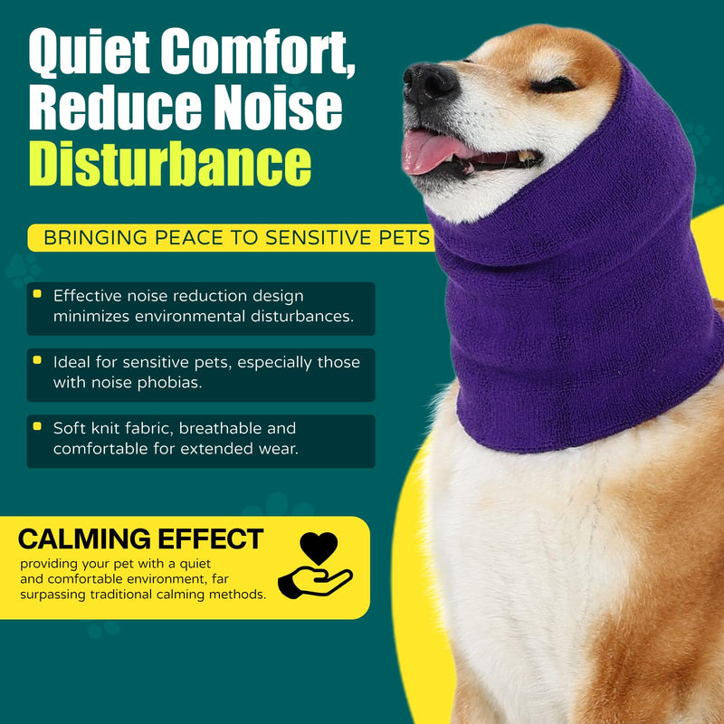 Dog Calming Hoodie Quiet Head Cover Sleeves Double Layer Thickened Dog Ear Muffs Noise Protection,Dog Hematoma Ear Wrap, Dog Headband for Anxiety Relief for Bath, Thunderstorms Small Purple