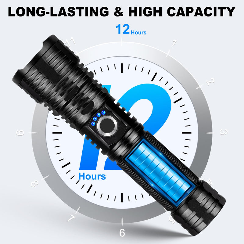 Rechargeable Flashlights High Lumens, 2Pack 99000 Lumen Super Bright LED Flashlight with 5 Modes & Waterproof, USB Fast Charging Handheld High Powered Flash Light for Home, Camping, Emerge∩cies