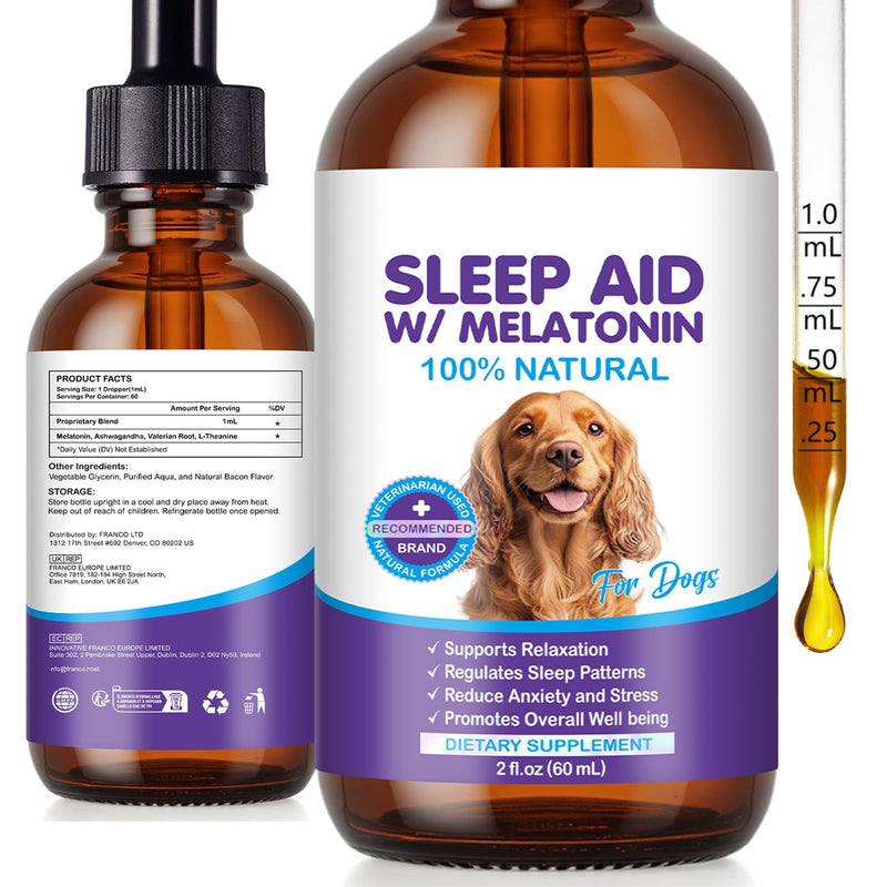 Melatonin for Dogs, Sleep Aid with Melatonin for Dogs, Dog Calming Drops with Ashwagandha,Valerian Root, L-Theanine for Reduce Anxiety and Stress, 2 fl oz