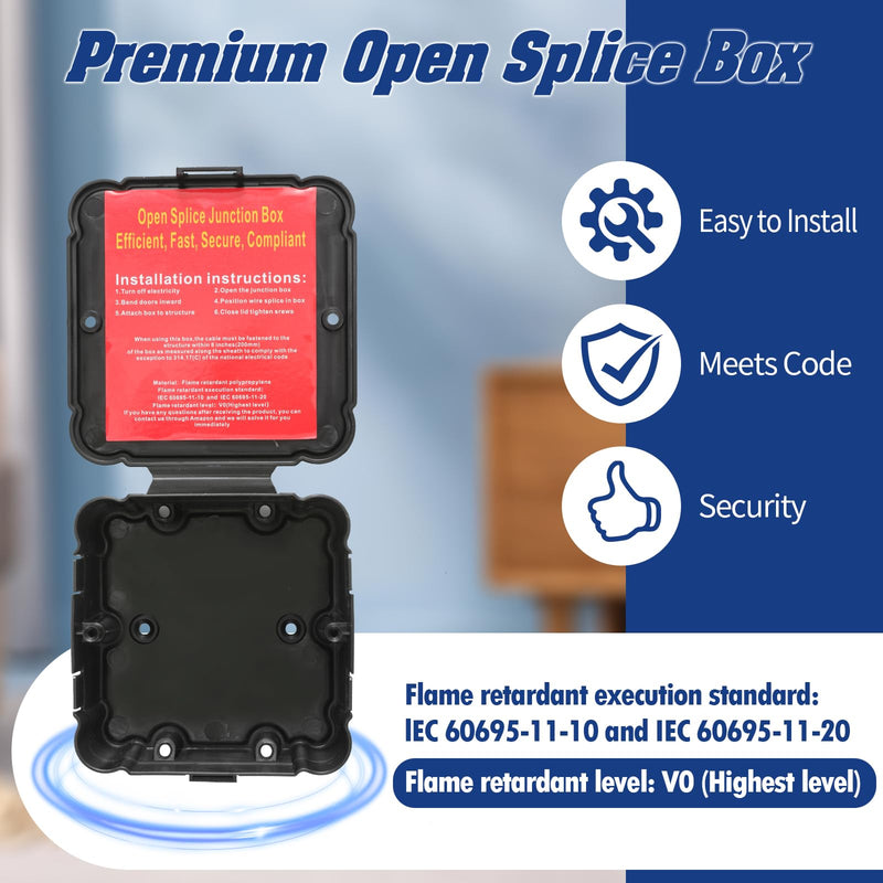 Open Splice Junction Box (6 Pack), One-Piece Junction Box Splice Box. Repair Open Splices, 5 Second Installation Splice Box, Electrical Junction Box, Wire Junction Box 6