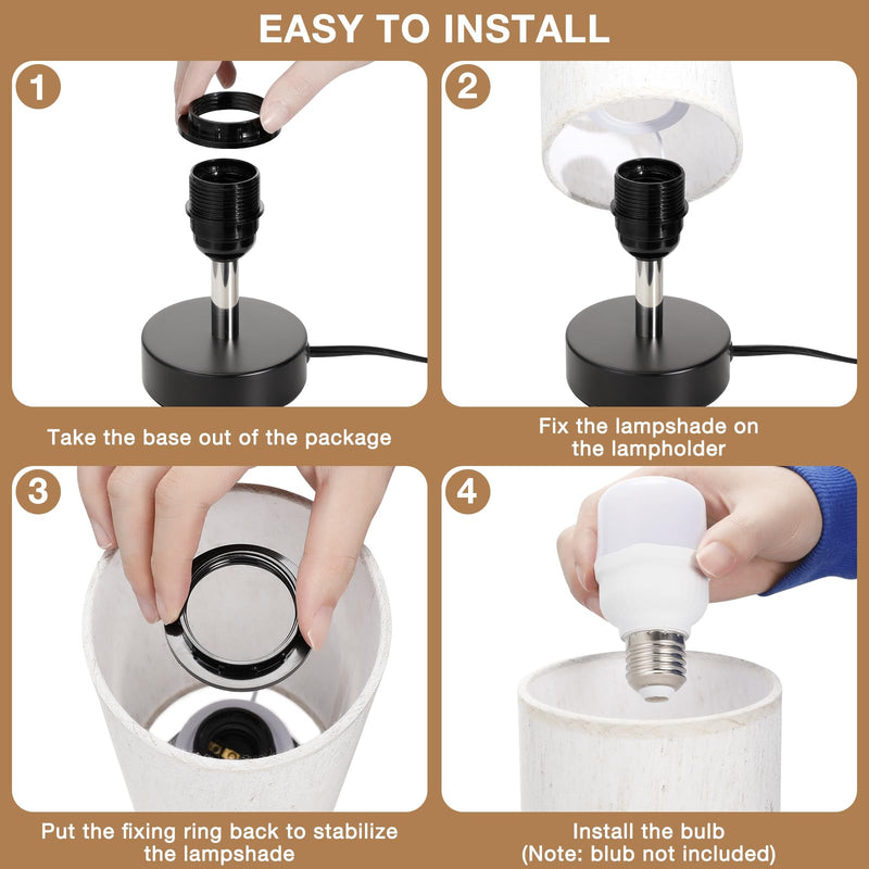 Small Table Lamp for Bedroom - Bedside Lamps for Night Stands, Minimalist Nightstand Light Lamp, Desk Lamps for Reading Room, Kids Room, Living Room, Office, Dorm Cream Shade-Black Base 11.6" Inline Control