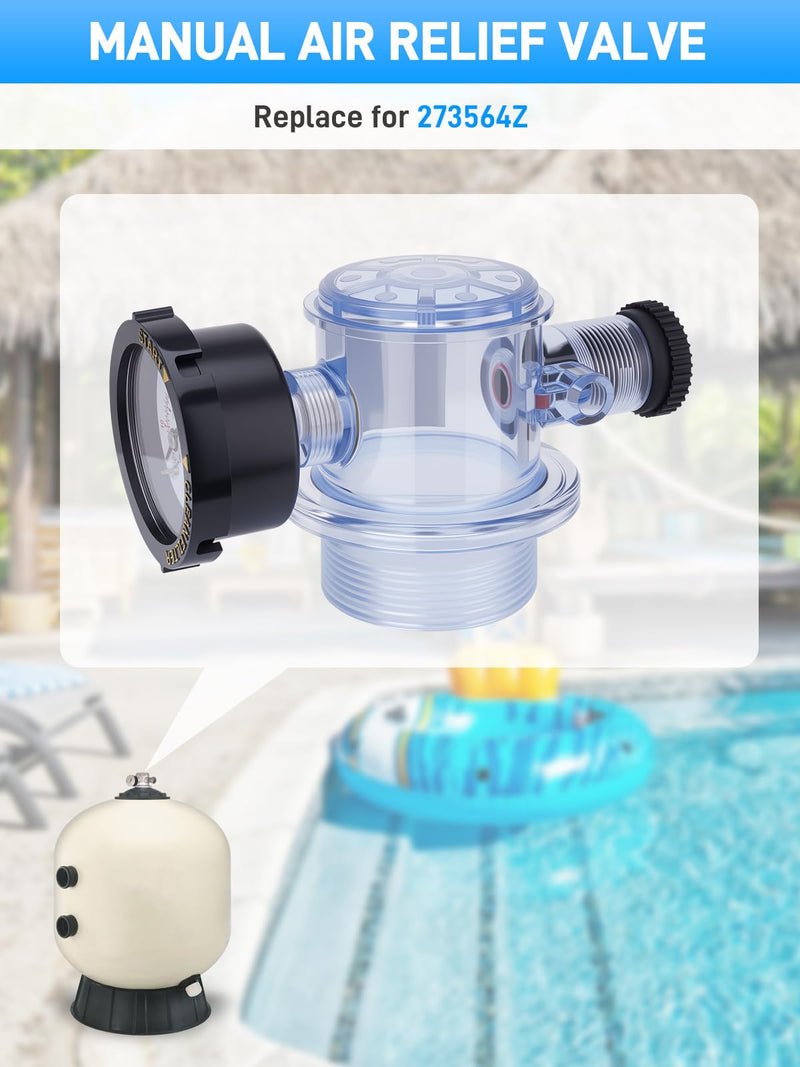 273564Z Manual Air Relief Assembly Clear Body Compatible with Pentair Triton II, Triton C, Triton C-3, TR100C, TR140C, and CLR Pool Spa Sand Filters