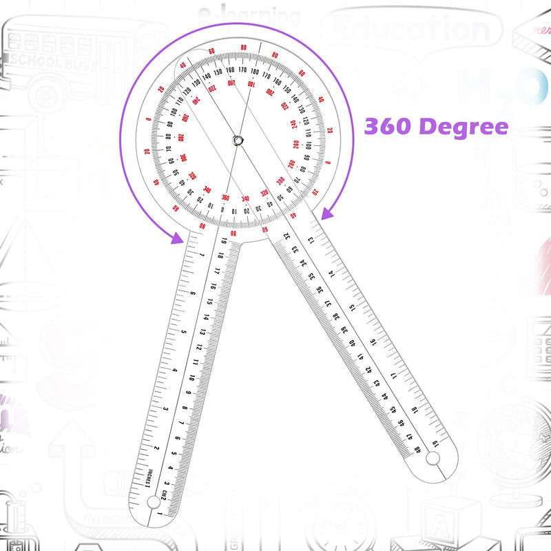 Frienda 12 Inch Goniometer Transparent Orthopedic Angle Ruler Plastic Goniometer 360 Degree for Body Measuring Tape Protractor Ruler(6 Pieces) 6