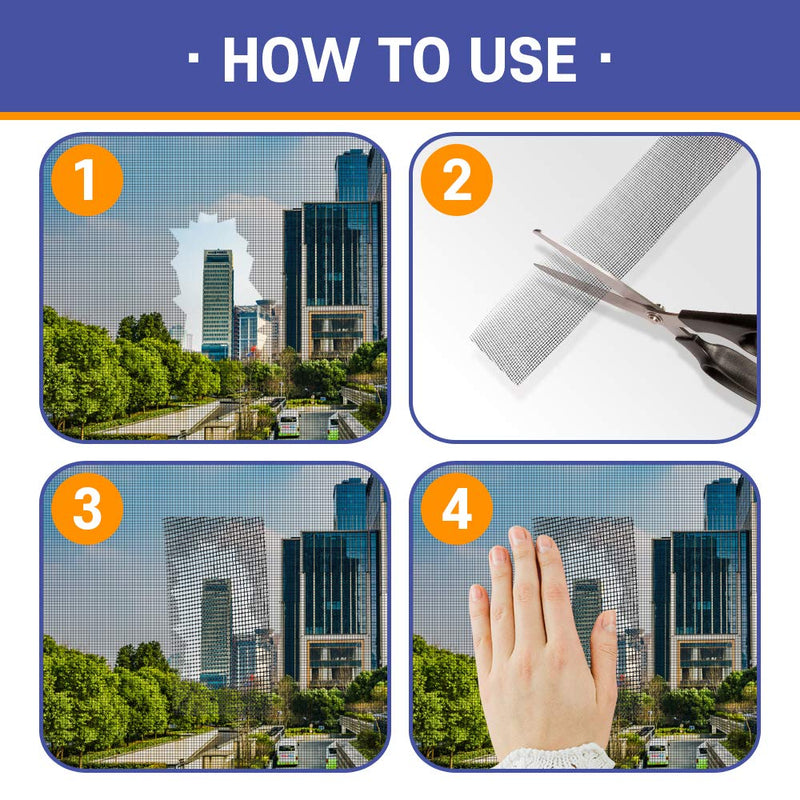 HA SHI Screen Repair Kit for Windows or Doors (2" x 6.5FT, Grey) 3-Layer Strong Adhesive Tape, Made in Korea, Ease-Installation Fiberglass Covering Mesh 2 Inch x 6.5 FT