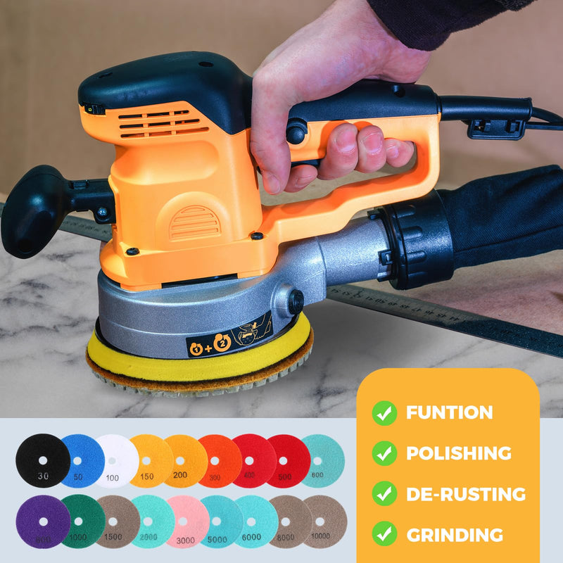 Blosssound 20 Pcs 4 Inch Diamond Polishing Pads with 5/8''-11 Backer Pad and Drill Bit Adapter Wet Dry Polish Pad Kit Granite Polishing Kit 30-10000 Grit Pads for Granite Marble Stone