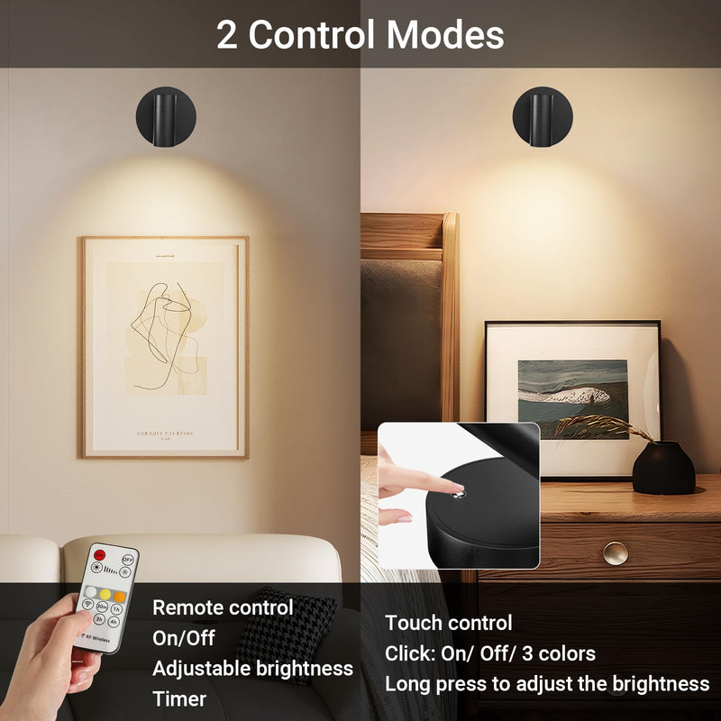 Wireless Led Spotlight Indoor, Rechargeable Uplighting Indoor with Remote Dimmable, 360° Rotate, tree spotlight indoor Battery Powered Ceiling Spotlight for Artwork Painting Plant Picture Lights Black
