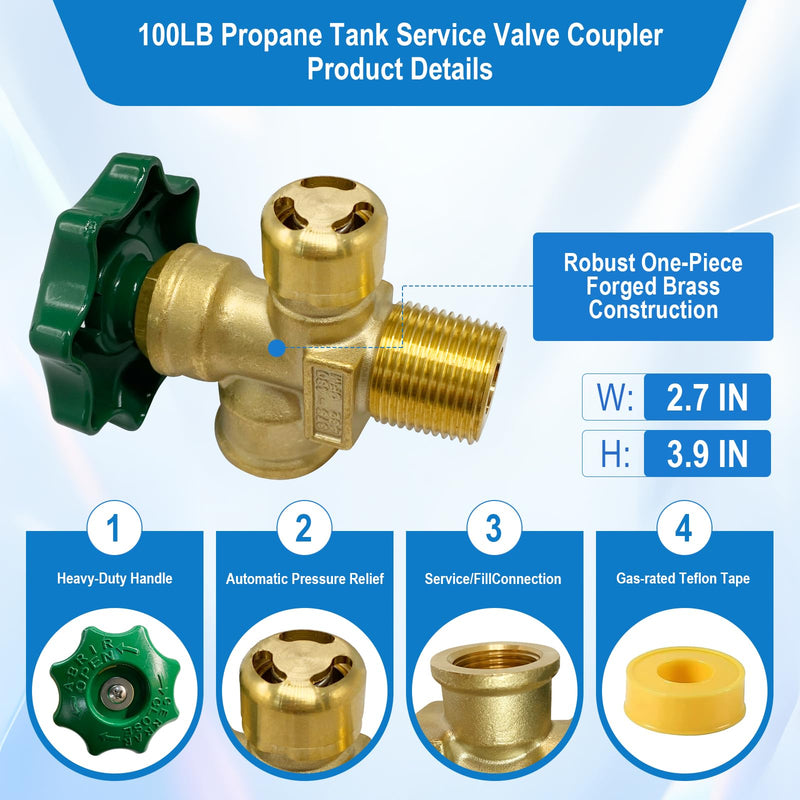 Propane Tank Adapter, 100LB Propane Vapor Tank Service Valve Coupler, Tank Service Valve (POL Connection, 3/4 Male NPT, Heavy Handle) - Fits for Grills, Heaters, RVs, Fryers & Outdoor Propane Setups.