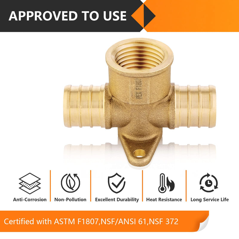 10PC HeSun 3/4"PEX x 3/4"PEX x 1/2"Female NPT Drop Ear Tee(PEX1807175-10) 3/4" X 3/4" X 1/2" 10 PACK