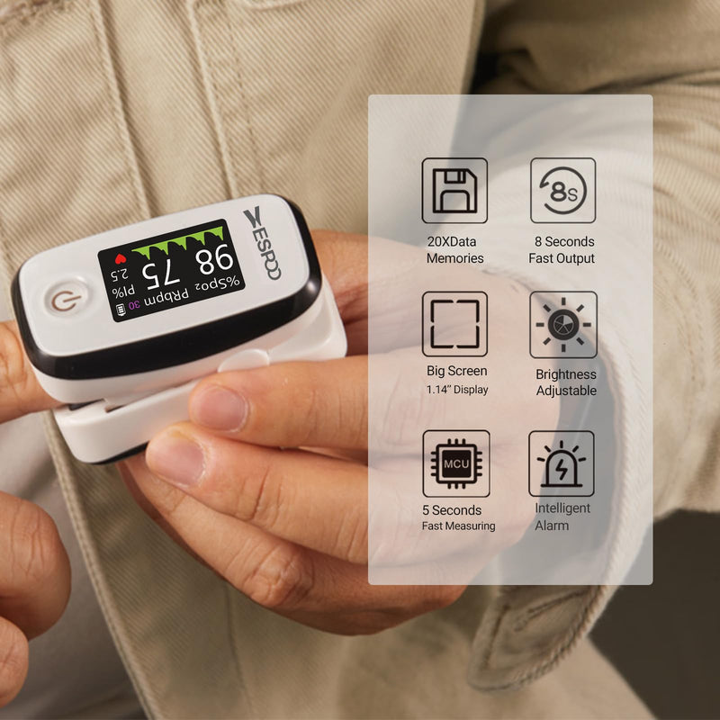 Oxygen Monitor Fingertip, Pulse Oximeter OLED-TFT Display with 20 Memories