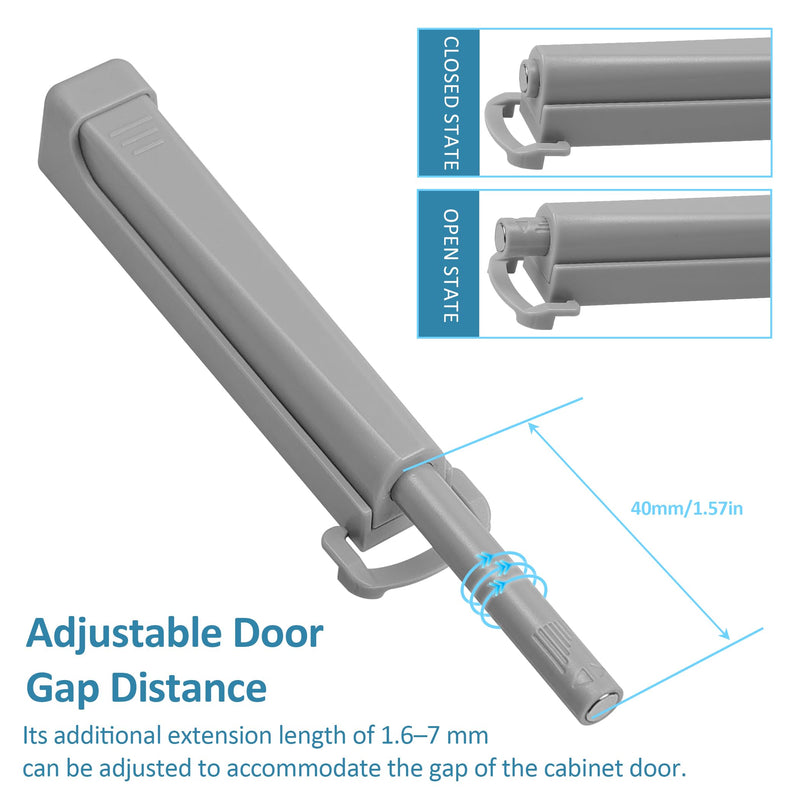 Push to Open Door Latch, 2 Pack Strong Spring Push Latch for Hidden Door Cabinet Pull Kitchen Drawer Catch,Pop Out Release Touch Push to Open Hardware Gray