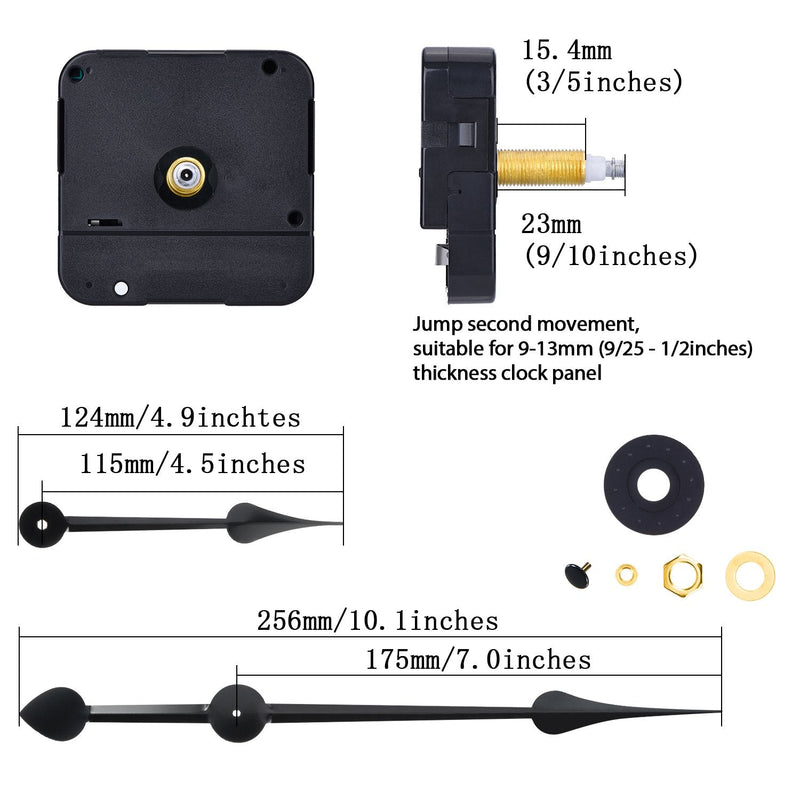 WILLBOND Long Shaft High Torque Clock Movement Clock Motor with 7 Inch Spade Hands (Shaft Length 9/10 Inch/ 23 mm) Shaft Length 9/ 10 Inch/ 23 mm