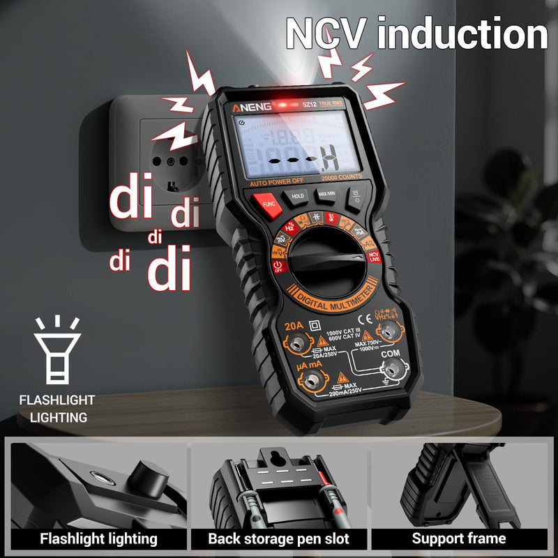 ANENG Multimeter,TRMS 20000 Counts Magnetic Digital Tester with High Resolution Auto Ranging MAX/MIN Voltmeter Measures AC/DC Voltage,Current,Resistance,Capacitance, NCV,Data Hold Amp for Automotive 20000 Counts(Combination Kit)