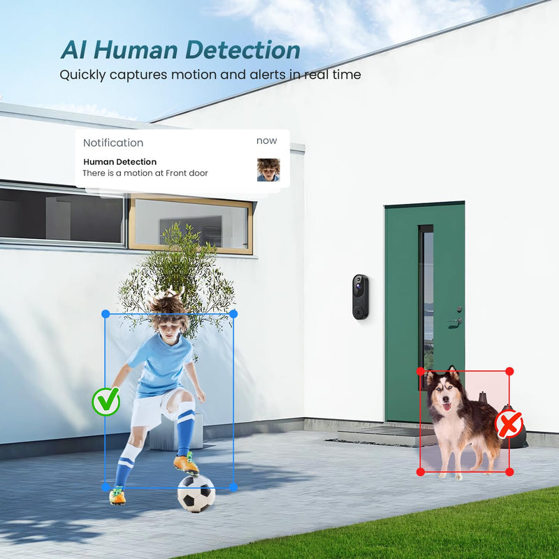 Wireless Wi-Fi Video Doorbell Camera with Two Way Audio, AI Motion Detection, Night Vision and Cloud Storage Black