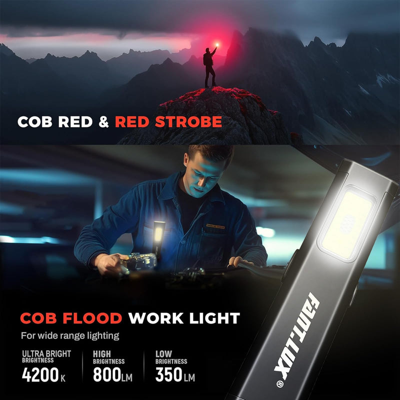 Pocket Flashlight, Compact Multi-Modes EDC Flashlights, USB-C Rechargeable, IPX4, Dual Material with Magnetic Base, Hat & Clothes Clip, Red/Blue Strobe(4) 4
