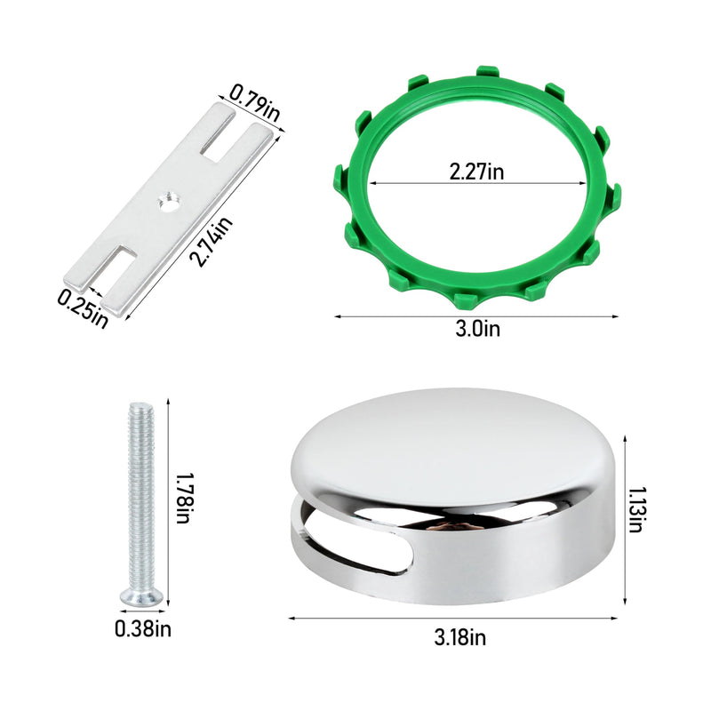 Chrome Plated Bathtub Overflow Drain Cover Kit,Snap-On Installation (2 Pc Bathtub Overflow Drain Cover) 2 Pc Bathtub Overflow Drain Cover