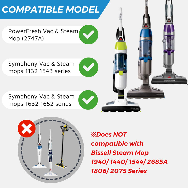 Flammi Steam Mop Pad for Bissell PowerFresh Vac & Steam 2747A, 1132 1543 1632 1652 Symphony Vacuum and Steam Mop Series For Hard Floor, Model# 1252, 6 Pack