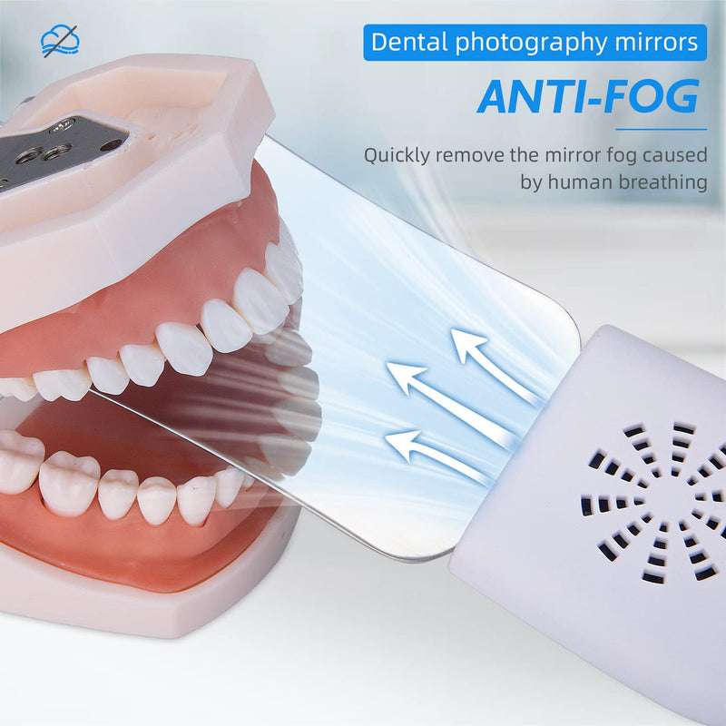 Dental Photography Mirrors Fog Free - 2 Sided Intraoral Photo Reflector Dental Stainless Steel Occlusal Mirror Fan with 4 Interchangeable Mirrors