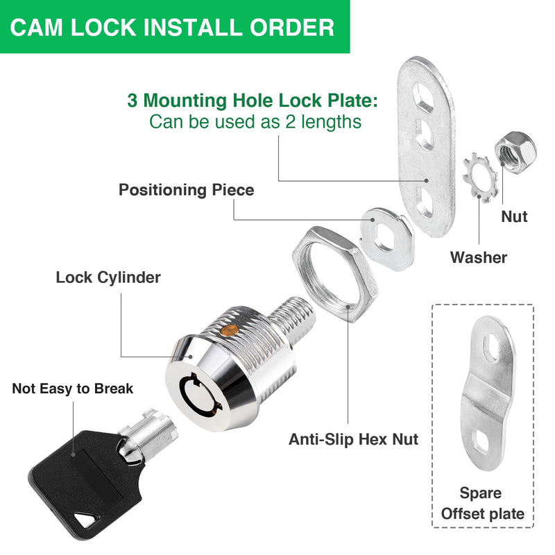 2 Pack Tool Box Lock with Keys, 5/8" Cabinet Lock Cam Lock Keyed Alike, Toolbox Lock Replacement Lock for Mailbox RV Storage Door with Manual, Zinc Alloy (2Pack，5/8 Inch) Chrome - 2 Pack 5/8 Inch