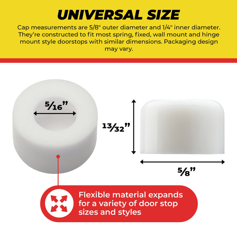 Premium Rubber Door Stop Stud Replacement Tips – Doorstopper Bumpers, Springe Hinge End Caps for Wall & Floor Protection – Universal Size (White) White