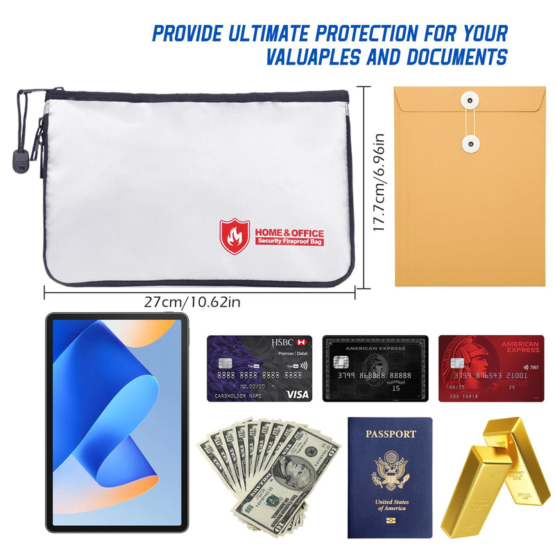 Fireproof Document Bag(3000℉),Waterproof Fireproof Money Bag for Cash with Zipper, Important Document Storage Organizer for Valuables, Legal Documents Safe（18”x 11”）