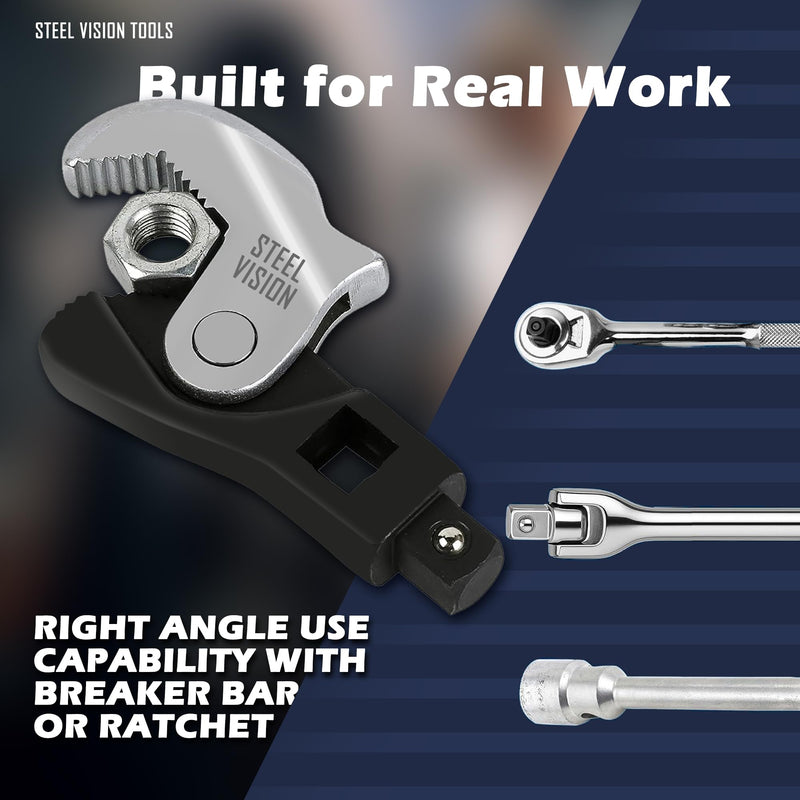 3-Piece Adjustable Crowfoot Wrench Set: Spring Loaded Auto Adjusting Wrench, 5–32mm (3/16"–1-1/4"), Self-Adjusting Universal Wrench, Male & Female Square Drives for Ratchet, Breaker Bar, Extension Bar 3pc (5-32mm)