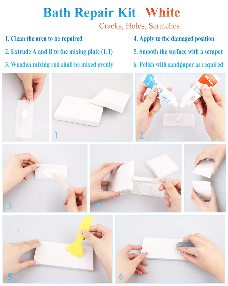 Bath Repair Kit White, Endhokn Enamel, Porcelain, Acrylic, Fiberglass, Ceramic Sink, Tub Tile Toilet Shower Kit & Tray & Chip & Pedestal Crack Hole Scratches Repair