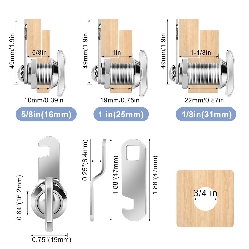 Thumb Operated Offset Cam Lock, 1-1/8” Cylinder Fits on 7/8” Max Door Thickness, Non-Locking Replacement Lock for RV Compartment Camper Storage, Cabinets,Drawers (1-1/8 Inch 3Pack) 1-1/8 Inch 3Pack