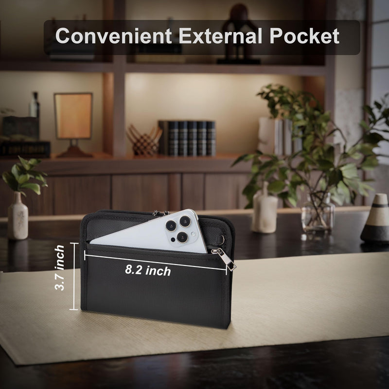 Fireproof Money Bag,Money Bag with Lock and Zipper,Safe Fireproof Waterproof,Suitable for Cash, Mobile Phones, Keys, Credit Cards Black 8*1.1*5 inches