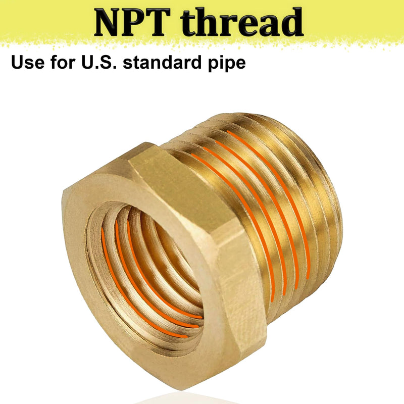 ZOUNI 2pcs Brass Reducer Hex Bushing, 3/4" NPT Male to 1/4" NPT Female Heavy Duty Brass Threaded Pipe Fitting Reducer Adapter (3/4"MNPT - 1/4"FNPT) 3/4"MNPT - 1/4"FNPT