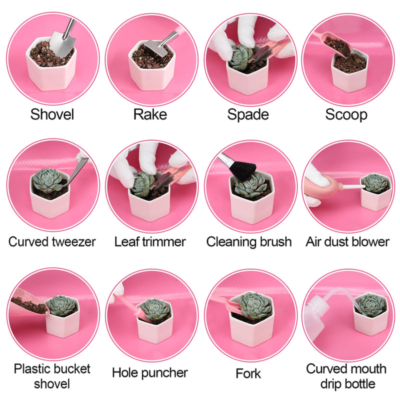 44 pcs Succulent Tool Set - 30.7in Indoor Plant Repotting Mat and 19 Pcs Mini Gardening Hand Tools Bag, Garden Plants Transplanting Supplies for Women Christmas Holiday Gardener Gifts Outdoor, Pink