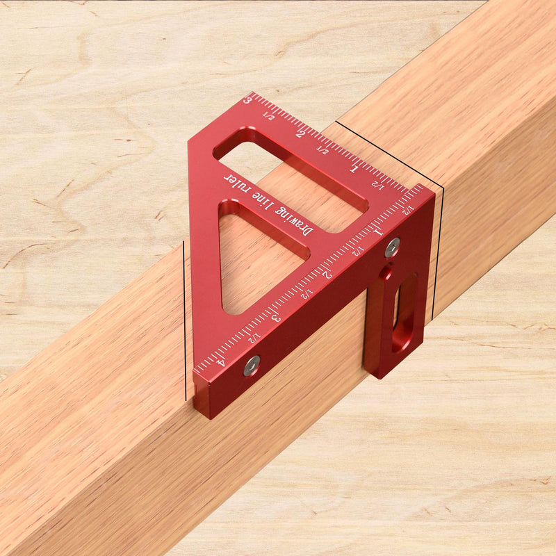 Aleric Imperial 3D Multi Angle Measuring Ruler, High Precision 45/90 Degree Woodworking Square Protractor Aluminum Alloy Miter Triangle Ruler Measuring Tools for Engineer Carpenters, Wood Working Tool red