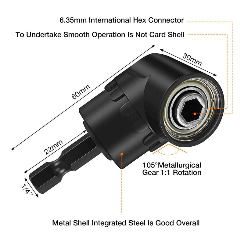 17Pcs Flexible Drill Bit Extension, Include 3Pcs Rotatable Socket Adapter 2Pcs Hex Shank 105° Right Angle Drill Attachment 10 Short Screwdriver Bits 90° Angled Bits and Bendable Drill Bit Extension 17*black